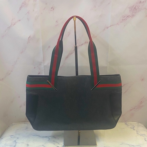 GUC Gucci Black Tote with Red & Green Straps - Picture 1 of 7